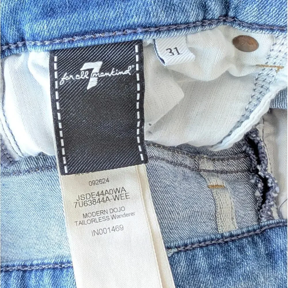 7 For All Mankind Modern Dojo Tailorless Wanderer Jeans Womens 31 Denim Wide Leg - Picture 10 of 13